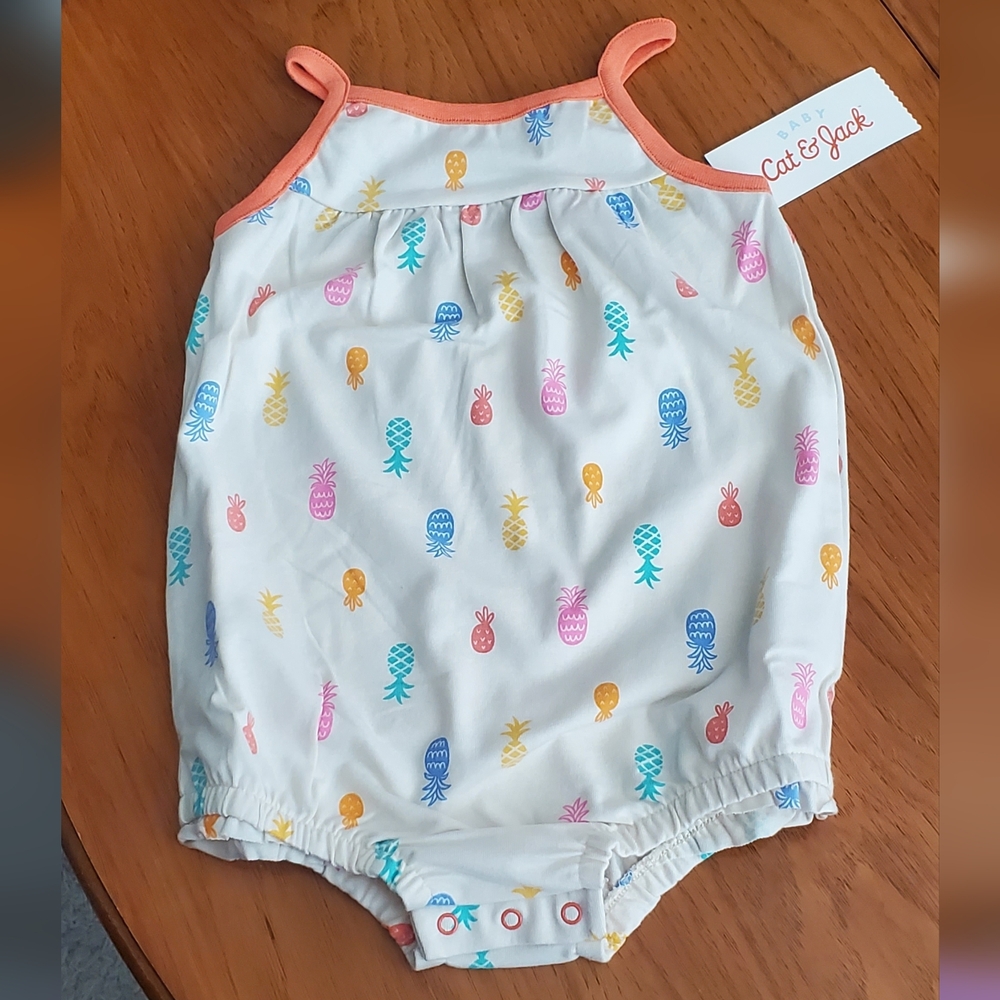 Cat & Jack Baby Pineapple Romper 24 mo. Wht & Coral